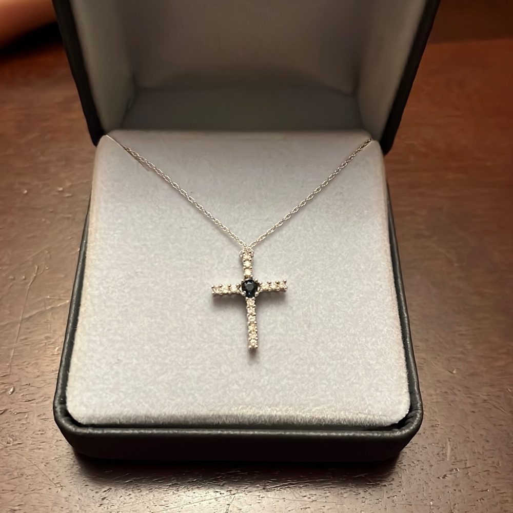 White Gold  Chain & Sapphire /Diamonds Cross Necklace